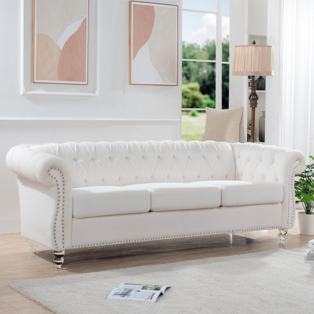 English Elm 84.65" Tufted Chesterfield Velvet Sofa with Acrylic Legs for Modern Living Rooms W68058494