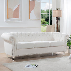 English Elm 84.65" Tufted Chesterfield Velvet Sofa with Acrylic Legs for Modern Living Rooms W68058494