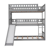 Hearth and Haven Corinne Twin over Twin over Twin Triple Bed with Built in Ladder, Slide and Guardrails, Grey