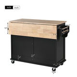 English Elm Kitchen Cart With Rubber Wood Drop-Leaf Countertop, Concealed Sliding Barn Door Adjustable Height,Kitchen Island On 4 Wheels With Storage Cabinet and 2 Drawers,L52.2Xw30.5Xh36.6 Inch, Black