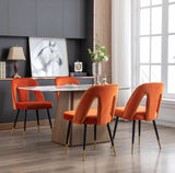 English Elm ,Akoya Collection Modern | Contemporary Velvet Upholstered Dining Chair With Nailheads and Gold Tipped Black Metal Legs, Orange，Set Of 2