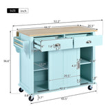 English Elm Kitchen Cart With Rubber Wood Drop-Leaf Countertop, Concealed Sliding Barn Door Adjustable Height,Kitchen Island On 4 Wheels With Storage Cabinet and 2 Drawers,L52.2Xw30.5Xh36.6 Inch, Mint Green