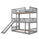 Hearth and Haven Corinne Twin over Twin over Twin Triple Bed with Built in Ladder, Slide and Guardrails, Grey