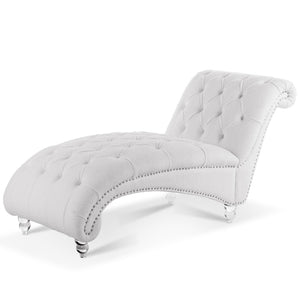 English Elm Tufted Velvet Armless Chaise Lounge with Acrylic Legs for Bedroom or Reading Nook W68056671