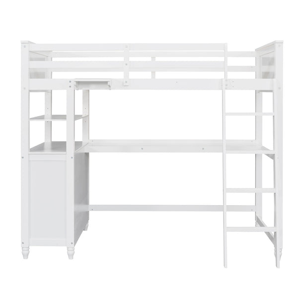 English Elm Twin Pine Wood Loft Bed with Built-in Desk Drawers and Shelf for Kids Rooms LT001530AAK-1