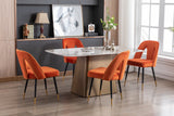 English Elm ,Akoya Collection Modern | Contemporary Velvet Upholstered Dining Chair With Nailheads and Gold Tipped Black Metal Legs, Orange，Set Of 2