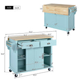 English Elm Kitchen Cart With Rubber Wood Drop-Leaf Countertop, Concealed Sliding Barn Door Adjustable Height,Kitchen Island On 4 Wheels With Storage Cabinet and 2 Drawers,L52.2Xw30.5Xh36.6 Inch, Mint Green