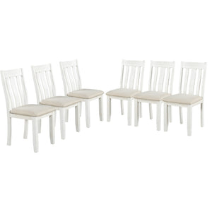 English Elm Trexm Retro Farmhouse Extendable Dining Set Seats Eight Linen Chairs Rubberwood Brown+White ST000045AAK