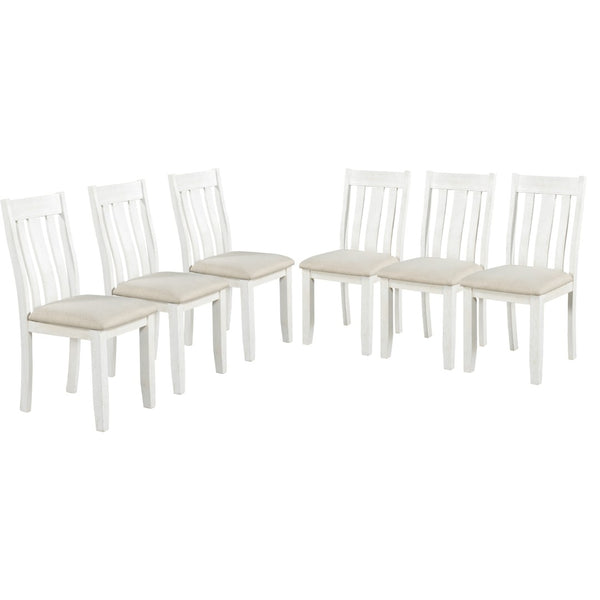 English Elm Trexm Retro Farmhouse Extendable Dining Set Seats Eight Linen Chairs Rubberwood Brown+White ST000045AAK