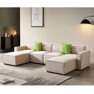 English Elm Modular U Shape Sectional Fabric Sofa (Beige)