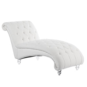 English Elm Tufted Velvet Armless Chaise Lounge with Acrylic Legs for Bedroom or Reading Nook W68056671