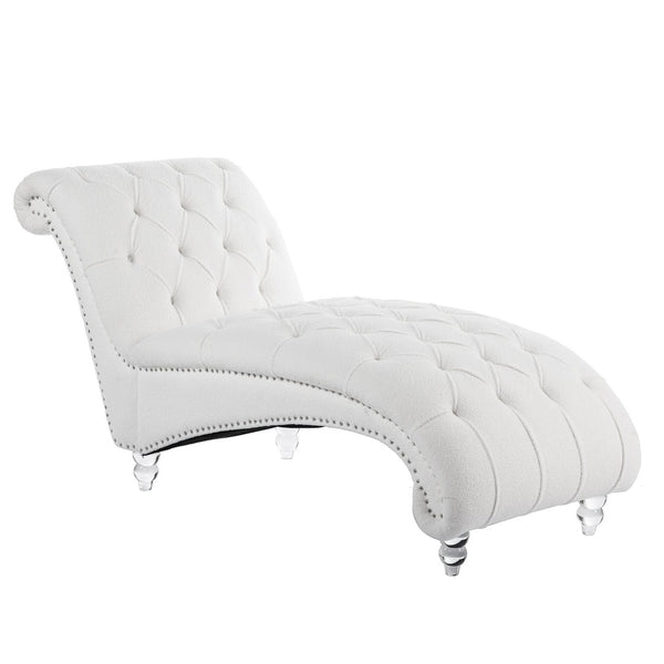 English Elm Tufted Velvet Armless Chaise Lounge with Acrylic Legs for Bedroom or Reading Nook W68056671