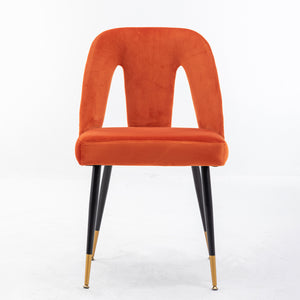 English Elm ,Akoya Collection Modern | Contemporary Velvet Upholstered Dining Chair With Nailheads and Gold Tipped Black Metal Legs, Orange，Set Of 2