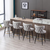 English Elm ,Counter Height 25" Modern Leathaire Fabric Bar Chairs,180° Swivel Bar Stool Chair For Kitchen,Tufted Gold Nailhead Trim Bar Stools With Metal Legs,Set Of 2 (Light Gray)