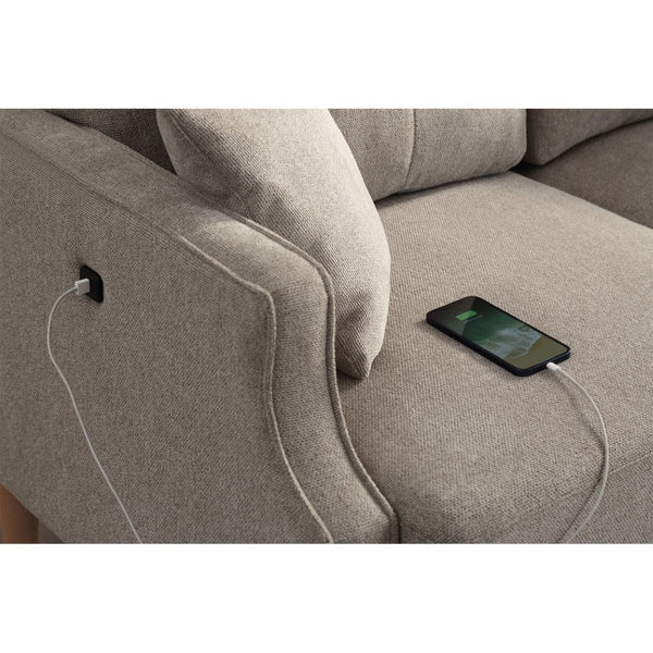 English Elm Living Space Three Seat Sofa Waterproof Polyester Upholstery with Usb Charging Port Light Gray W82072358