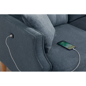 English Elm Living Space Three Seat Sofa Waterproof Polyester Upholstery with Usb Charging Port Dark Blue W82072359