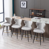 English Elm ,Counter Height 25" Modern Leathaire Fabric Bar Chairs,180° Swivel Bar Stool Chair For Kitchen,Tufted Gold Nailhead Trim Bar Stools With Metal Legs,Set Of 2 (Light Gray)