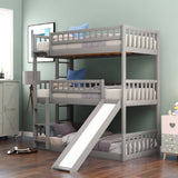 Hearth and Haven Corinne Twin over Twin over Twin Triple Bed with Built in Ladder, Slide and Guardrails, Grey