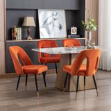 English Elm ,Akoya Collection Modern | Contemporary Velvet Upholstered Dining Chair With Nailheads and Gold Tipped Black Metal Legs, Orange，Set Of 2