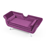 Hearth and Haven 61" Width Modern Accent Velvet Upholstered Loveseat Settee Nailhead Trimming Curved Backrest Rolled Arms Couch with Removable Cushion Silver Metal Legs Living Room Set, Purple W111758738