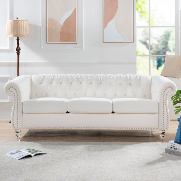 English Elm 84.65" Tufted Chesterfield Velvet Sofa with Acrylic Legs for Modern Living Rooms W68058494