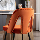 English Elm ,Akoya Collection Modern | Contemporary Velvet Upholstered Dining Chair With Nailheads and Gold Tipped Black Metal Legs, Orange，Set Of 2