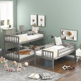 Hearth and Haven Corinne Twin over Twin over Twin Triple Bed with Built in Ladder, Slide and Guardrails, Grey