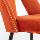 English Elm ,Akoya Collection Modern | Contemporary Velvet Upholstered Dining Chair With Nailheads and Gold Tipped Black Metal Legs, Orange，Set Of 2