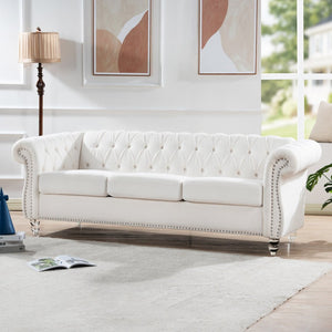 English Elm 84.65" Tufted Chesterfield Velvet Sofa with Acrylic Legs for Modern Living Rooms W68058494