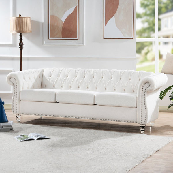 English Elm 84.65" Tufted Chesterfield Velvet Sofa with Acrylic Legs for Modern Living Rooms W68058494