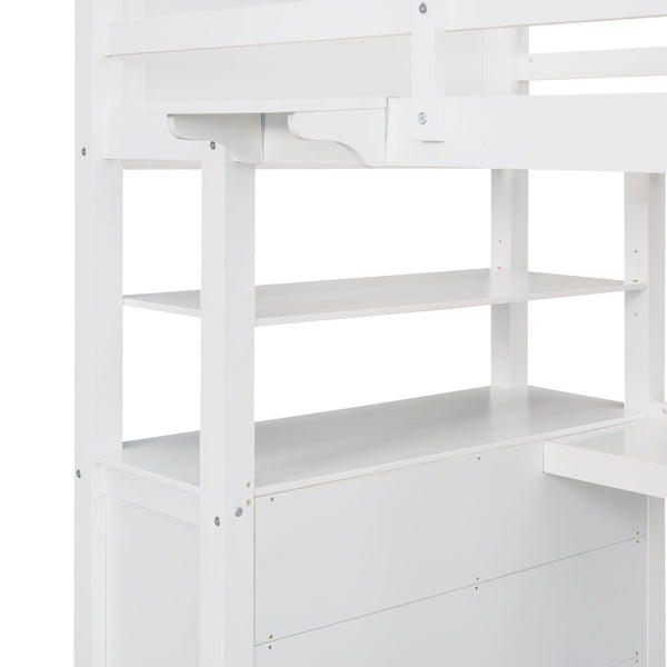English Elm Twin Pine Wood Loft Bed with Built-in Desk Drawers and Shelf for Kids Rooms LT001530AAK-1