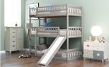 Hearth and Haven Corinne Twin over Twin over Twin Triple Bed with Built in Ladder, Slide and Guardrails, Grey