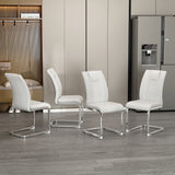 English Elm Modern Dining Chairs With Faux Leather Padded Seat Dining Living Room Chairs Upholstered Chair With Metal Legs Design For Kitchen, Living, Bedroom, Dining Room Side Chairs Set Of 4 (White+Pu )C-001