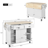 English Elm Kitchen Cart With Rubber Wood Drop-Leaf Countertop, Concealed Sliding Barn Door Adjustable Height,Kitchen Island On 4 Wheels With Storage Cabinet and 2 Drawers,L52.2Xw30.5Xh36.6 Inch, White