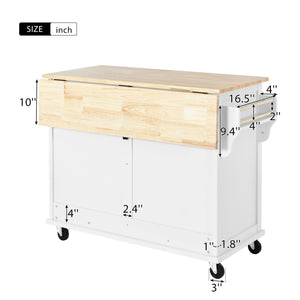 English Elm Kitchen Cart with Drop-Leaf Rubberwood Countertop, Sliding Barn Door, Locking Wheels & Storage Space White SK000001AAW