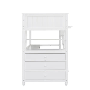 English Elm Twin Pine Wood Loft Bed with Built-in Desk Drawers and Shelf for Kids Rooms LT001530AAK-1