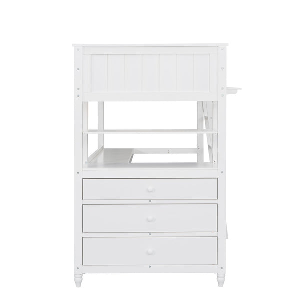 English Elm Twin Pine Wood Loft Bed with Built-in Desk Drawers and Shelf for Kids Rooms LT001530AAK-1
