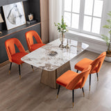 English Elm ,Akoya Collection Modern | Contemporary Velvet Upholstered Dining Chair With Nailheads and Gold Tipped Black Metal Legs, Orange，Set Of 2