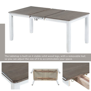 English Elm Trexm Retro Farmhouse Extendable Dining Set Seats Eight Linen Chairs Rubberwood Brown+White ST000045AAK