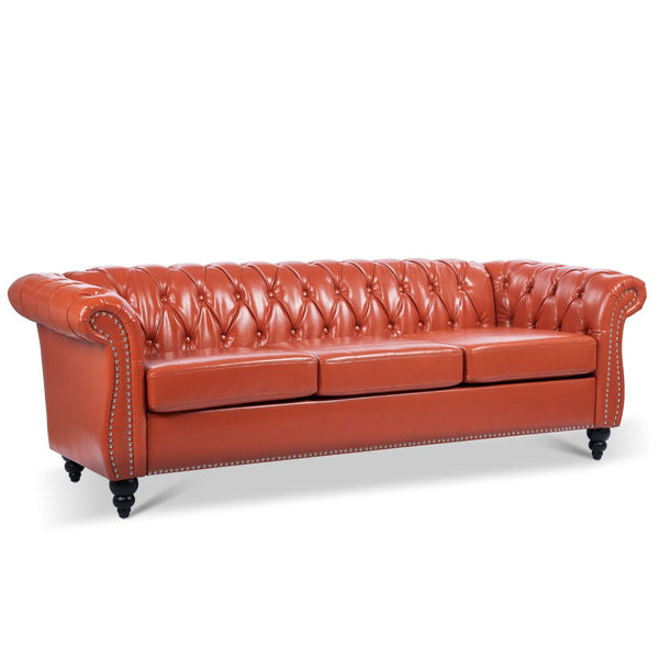 English Elm 84.65" Tufted Pu Leather Chesterfield Sofa with Pocket Spring Support for Living Rooms W68056682