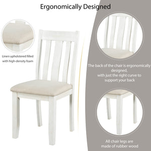 English Elm Trexm Retro Farmhouse Extendable Dining Set Seats Eight Linen Chairs Rubberwood Brown+White ST000045AAK