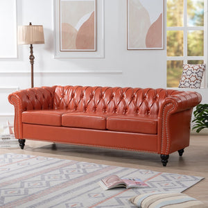 English Elm 84.65" Tufted Pu Leather Chesterfield Sofa with Pocket Spring Support for Living Rooms W68056682