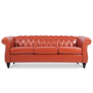 English Elm 84.65" Tufted Pu Leather Chesterfield Sofa with Pocket Spring Support for Living Rooms W68056682