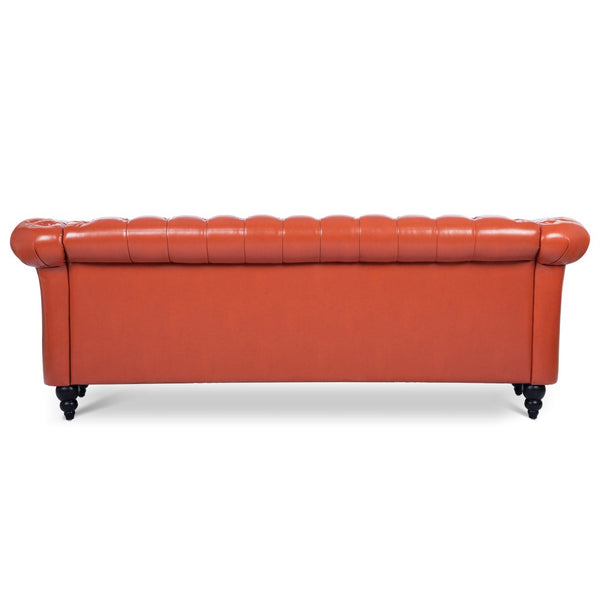 English Elm 84.65" Tufted Pu Leather Chesterfield Sofa with Pocket Spring Support for Living Rooms W68056682