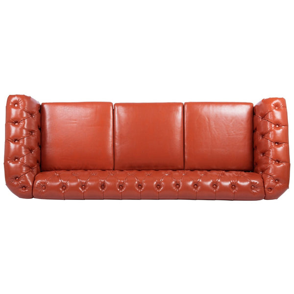 English Elm 84.65" Tufted Pu Leather Chesterfield Sofa with Pocket Spring Support for Living Rooms W68056682