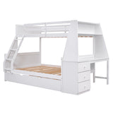 Harmonara Twin over Full Bunk Bed with Trundle and Built-in Desk, White