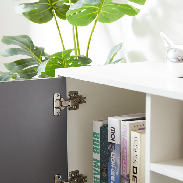 English Elm FashionTV LED TV Stand with 16 RGB Backlight, Remote, Sturdy E1 Particleboard Cabinet, White/Dark Gray W67936019