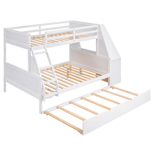 English Elm Twin Bunk Bed with Trundle, Built-In Desk, 3 Storage Drawers & Safety Rails — Space-Saving Starter White GX000316AAK