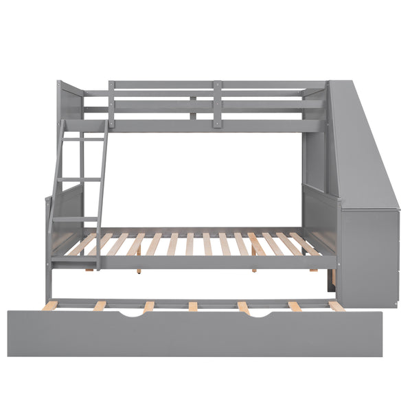 English Elm Twin Bunk Bed with Trundle, Built-In Desk, 3 Storage Drawers & Safety Rails — Space-Saving Starter Gray GX000316AAE