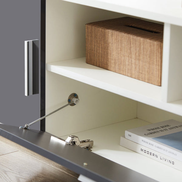 English Elm FashionTV LED TV Stand with 16 RGB Backlight, Remote, Sturdy E1 Particleboard Cabinet, White/Dark Gray W67936019